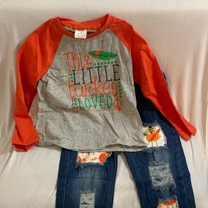 This Little Turkey is Loved Top with Embellished Jeans